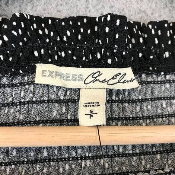 New Express Black & White Polka Dot Off-Shoulder Smocked Blouse S - Picture 5 of 10
